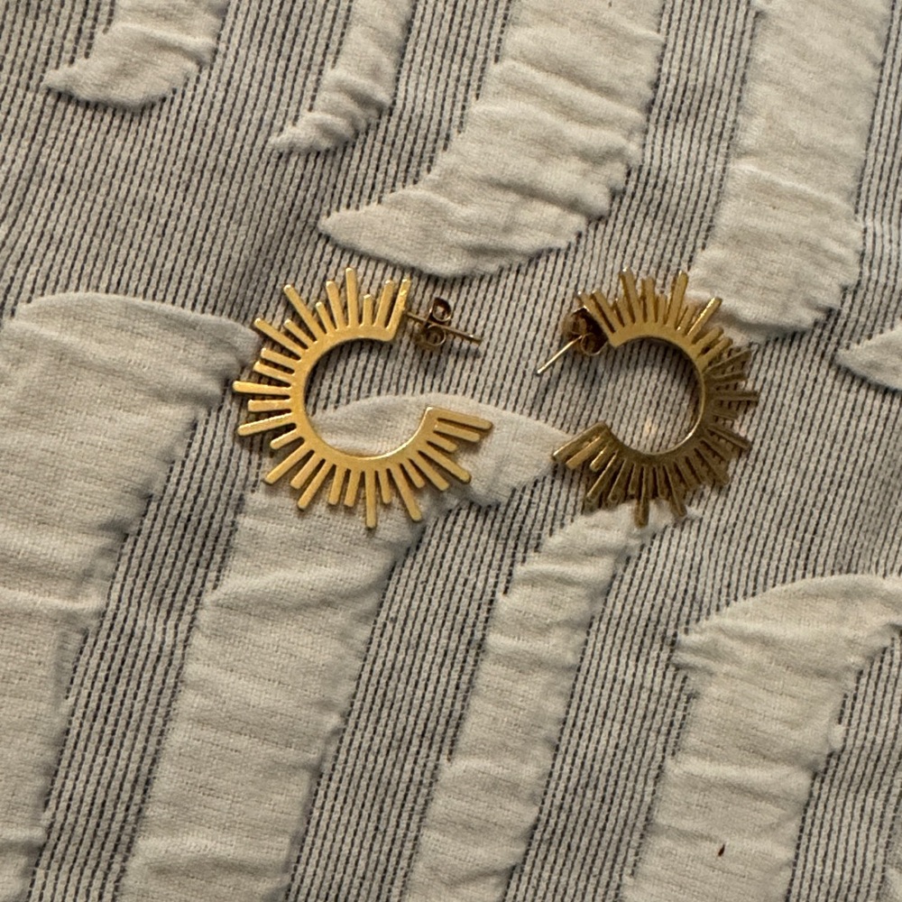 Gold Sunburst Hoop Earrings